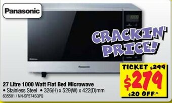 JB Hi-Fi Panasonic 27 Litre 1000 Watt Flat Bed Microwave offer