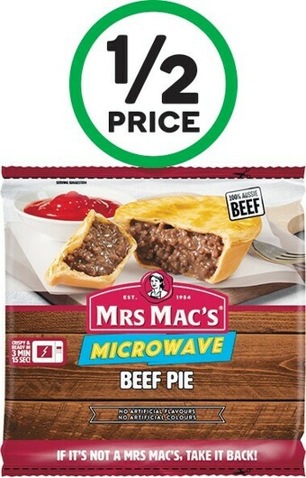 Woolworths Mrs Mac’s Microwave Pie, Pastie or Sausage Roll 165-175g – From the Freezer offer