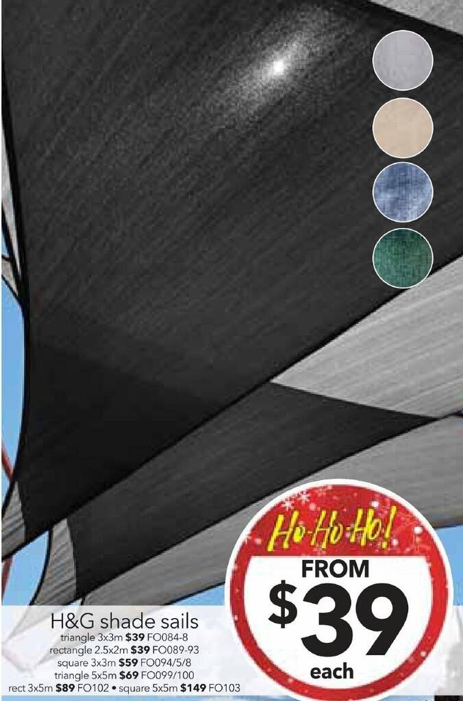 H&G shade sails offer at Cheap as Chips