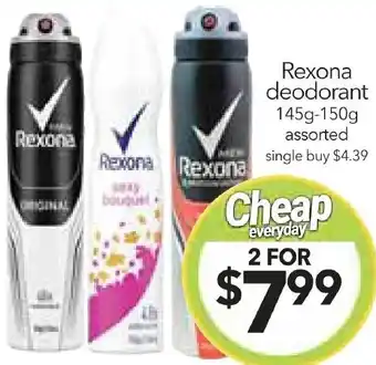 Cheap as Chips Rexona deodorant 145g-150g offer
