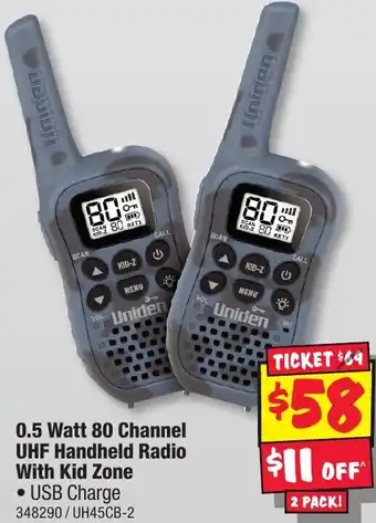 JB Hi-Fi 0.5 Watt 80 Channel UHF Handheld Radio With Kid Zone offer
