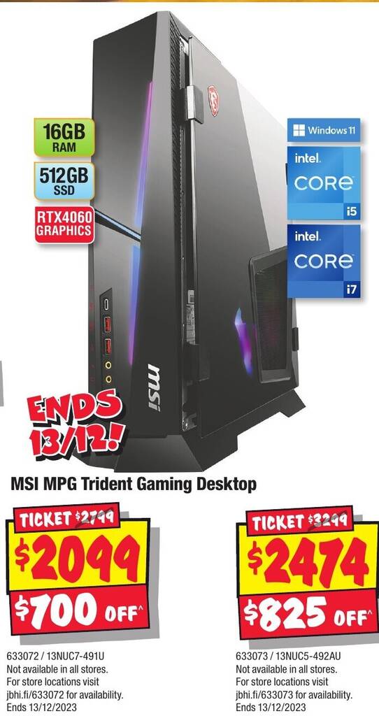 MSI MPG Trident Gaming Desktop offer at JB HiFi