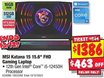 JB Hi-Fi MSI Katana 15 15.6" FHD Gaming Laptop offer