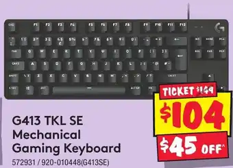 JB Hi-Fi G413 TKL SE Mechanical Gaming Keyboard offer