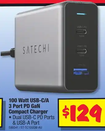 JB Hi-Fi 100 Watt USB-C/A 3 Port PD GaN Compact Charger offer