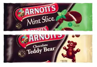 Coles Arnott’s Mint Slice or Chocolate Teddy Bear Biscuits 200g offer