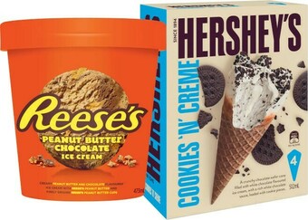 Coles Reese’s or Hershey’s Tub 473mL, Sticks, Cones or Round Sandwich 3 Pack-4 Pack offer