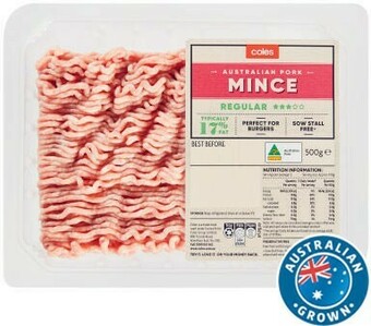 Coles Coles Australian Pork Mince Regular 3 Star 500g offer