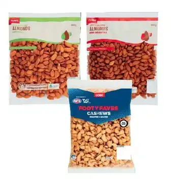 Coles Coles Australian Natural Almonds, Dry Roasted Almonds or Footy Faves Roasted & Salted Cashews 800g Pack offer