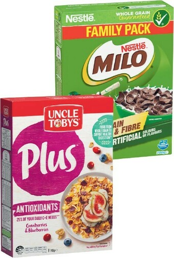 Coles Uncle Tobys Plus 705g-820g or Nestlé Milo Cereal 700g offer