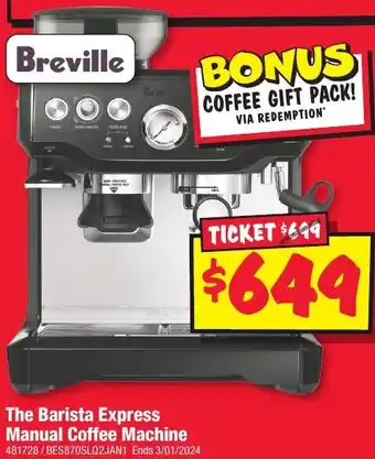 JB Hi-Fi The Barista Express Manual Coffee Machine offer