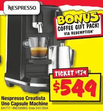 JB Hi-Fi Nespresso Creatista Uno Capsule Machine offer