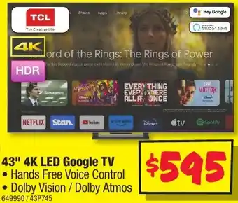 JB Hi-Fi 43" 4K LED Google TV offer