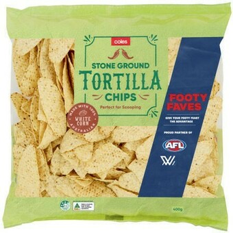 Coles Coles Footy Faves Stone Ground Tortilla Chips 400g offer