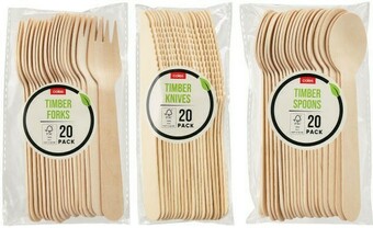 Coles Coles Timber Knives, Forks or Spoons 20 Pack offer