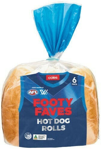 Coles Coles Footy Faves Hot Dog Rolls 6 Pack offer