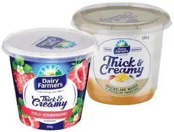 IGA Dairy farmers thick & creamy yoghurt 550‑600g selected varieties offer