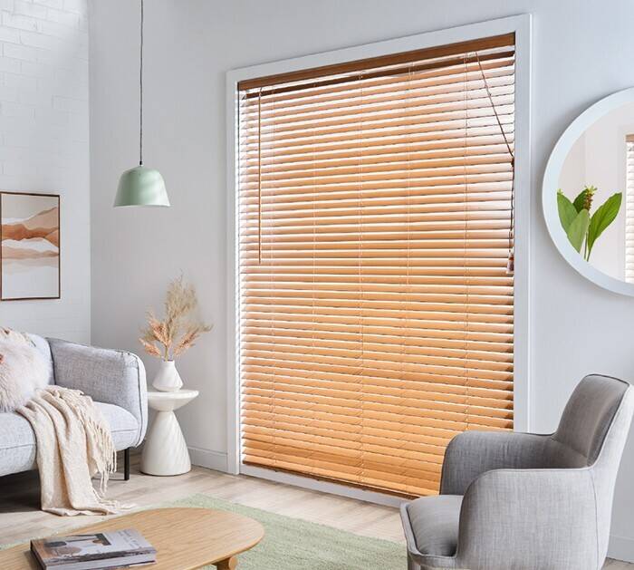 45mm golden oak timber blinds offer at Spotlight