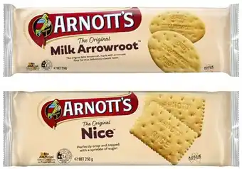 Coles Arnott's marie or milk arrowroot biscuits 250g offer