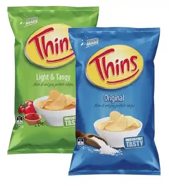 Coles Thins potato chips 150g-175g offer