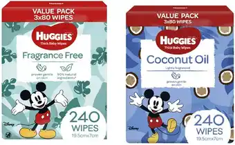 Coles Huggies baby wipes coconut oil or fragrance free 240 pack or water wipes 216 pack offer