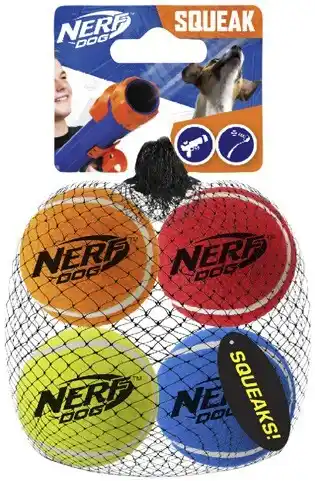 Coles Nerf dog 2.5 inch squeak tennis ball dog toy 4 pack offer