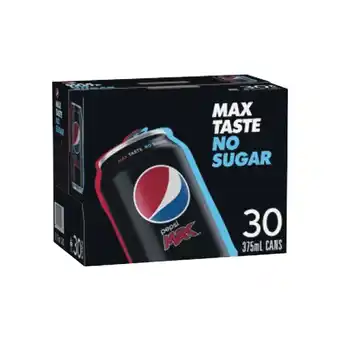 Woolworths Pepsi, solo, mountain dew, sunkist or schweppes lemonade soft drink varieties 30 x 375ml offer