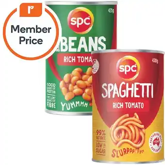 Woolworths Spc baked beans or spaghetti 420-425g offer