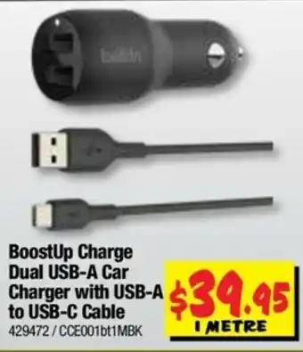 JB Hi-Fi BoostUp Charge Dual USB-A Car Charger with USB-A to USB-C Cable offer