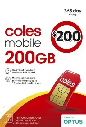 Coles Coles mobile $200 prepaid sim offer