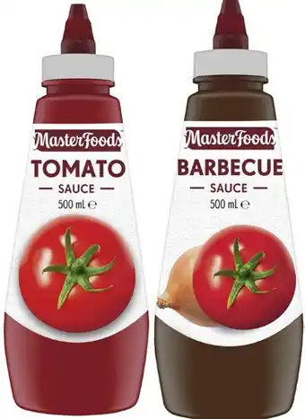 Coles Masterfoods squeeze tomato or barbecue sauce 475ml-500ml offer