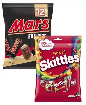 Coles Mars chocolate fun size 132g-192g or skittles fun size 180g offer