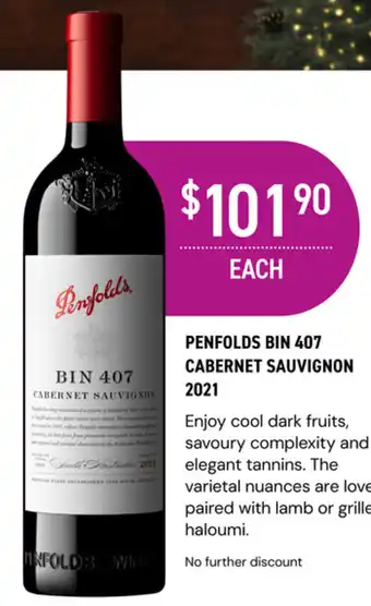 Dan Murphy's PENFOLDS BIN 407 CABERNET SAUVIGNON 2021 offer