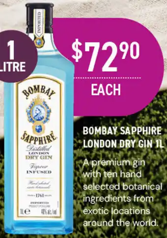 Dan Murphy's BOMBAY SAPPHIRE LONDON DRY GIN 1L offer