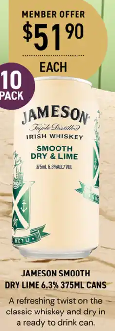 Dan Murphy's JAMESON SMOOTH DRY LIME 6.3% 375ML CANS offer