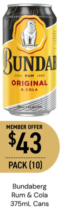 Dan Murphy's Bundaberg Rum & Cola 375mL Cans offer