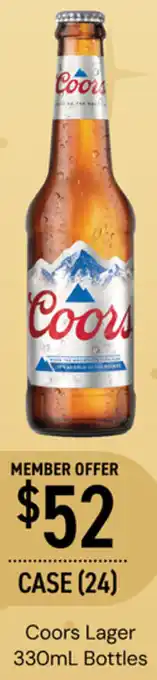 Coors Lager 330mL Bottles