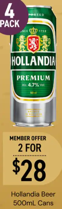 Hollandia Beer 500mL Cans