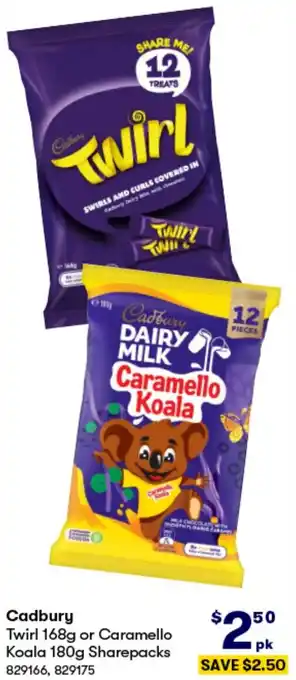 Cadbury Twirl 168g or Caramello Koala 180g Sharepacks