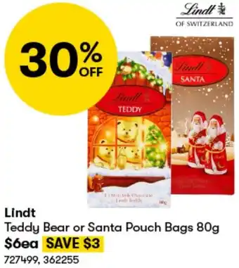 BIG W Lindt Teddy Bear or Santa Pouch Bags 80g offer