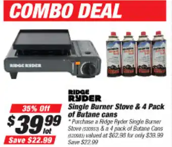 Ridge Ryder Single Burner Stove & 4 Pack of Butane Cans