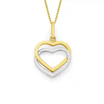 Angus & Coote 9ct gold two tone double heart pendant offer