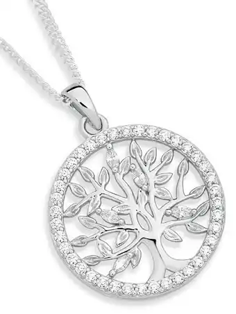Angus & Coote Sterling silver cubic zirconia tree of life pendant offer