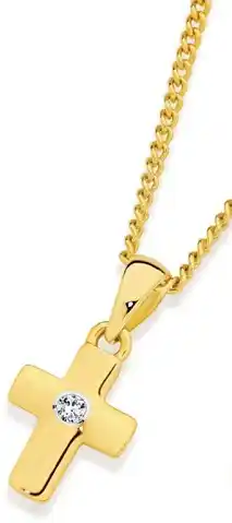 9ct gold kids 10mm diamond centre mini cross pendant