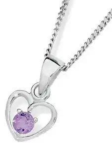 Angus & Coote Sterling silver kids amethyst open heart pendant offer