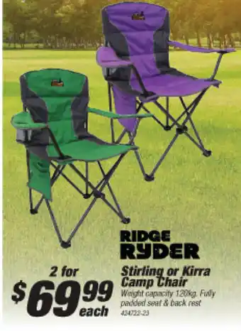 Sprint Auto Parts Ridge Ryder Stirling or Kirra Camp Chair 120kg offer