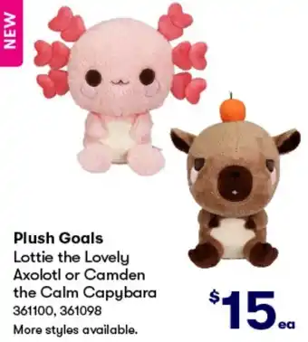 BIG W Plush Goals Lottie the Lovely Axolotl or Camden the Calm Capybara offer