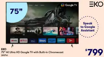 BIG W 75" 4K Ultra HD Google TV with Built-in Chromecast offer