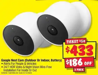 JB Hi-Fi Google Nest Cam (Outdoor Or Indoor, Battery) offer