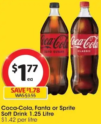 Coles Coca-Cola, Fanta or Sprite Soft Drink 1.25 Litre offer